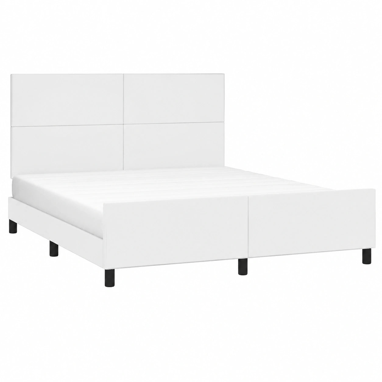 Cama Matrimonial con Cabecero Tapizado en Cuero Sintético Blanco 180x200 cm