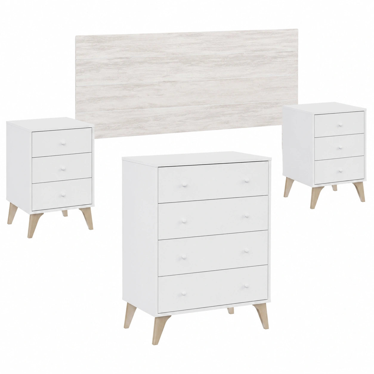 Conjunto de Dormitorio Completo en Blanco con Cabecero y Mesitas