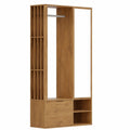 Armario multifuncional con espejo y colgador, 6 en 1, madera, 9 compartimentos, puerta plegable, diseño estrecho, 100x33x190 cm