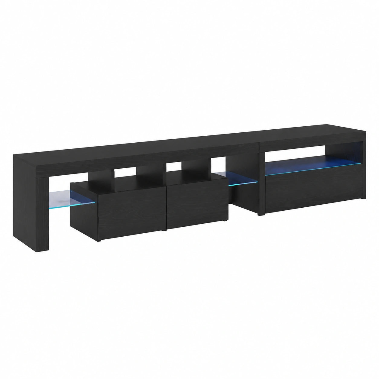 Mesa de TV con LED de Roble Negro, Juego de 2, 215x36.5x40 cm, Almacenamiento Funcional para Sala