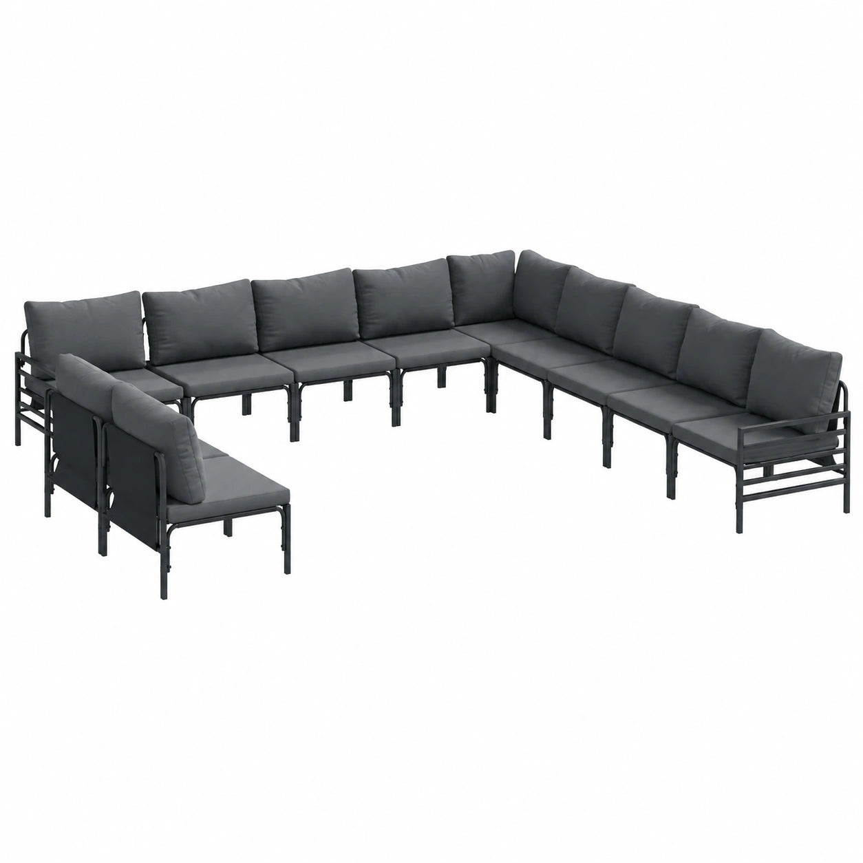 Conjunto de Sofás de Jardín 11 Piezas con Cojines Antracita en Negro Acero para Exteriores