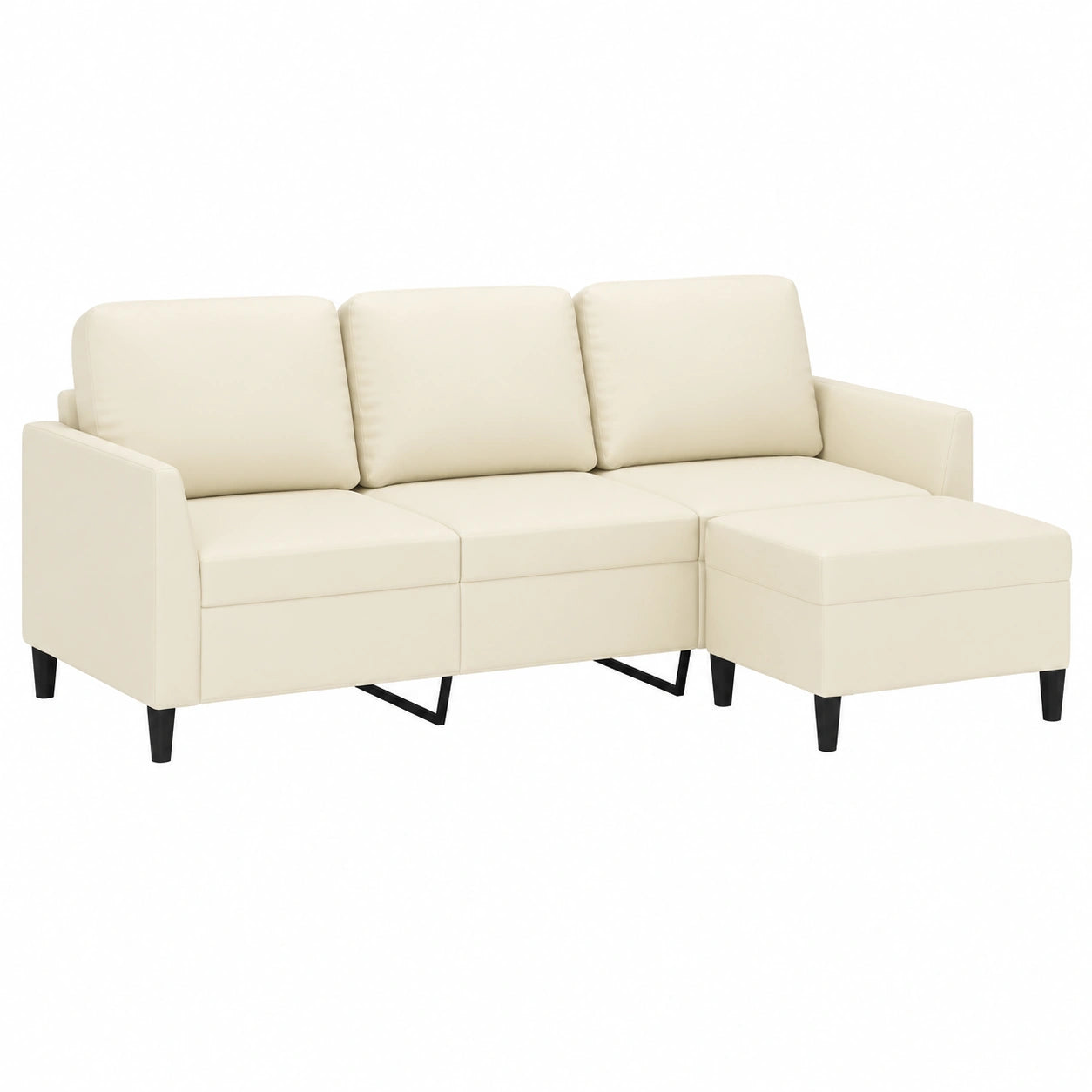 Sofá de 3 Plazas con Otomana en Cuero Sintético Color Crema 180 cm
