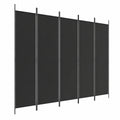 Biombo de Tela Negra de 5 Paneles, 250x200 cm, Separador Decorativo para Sala