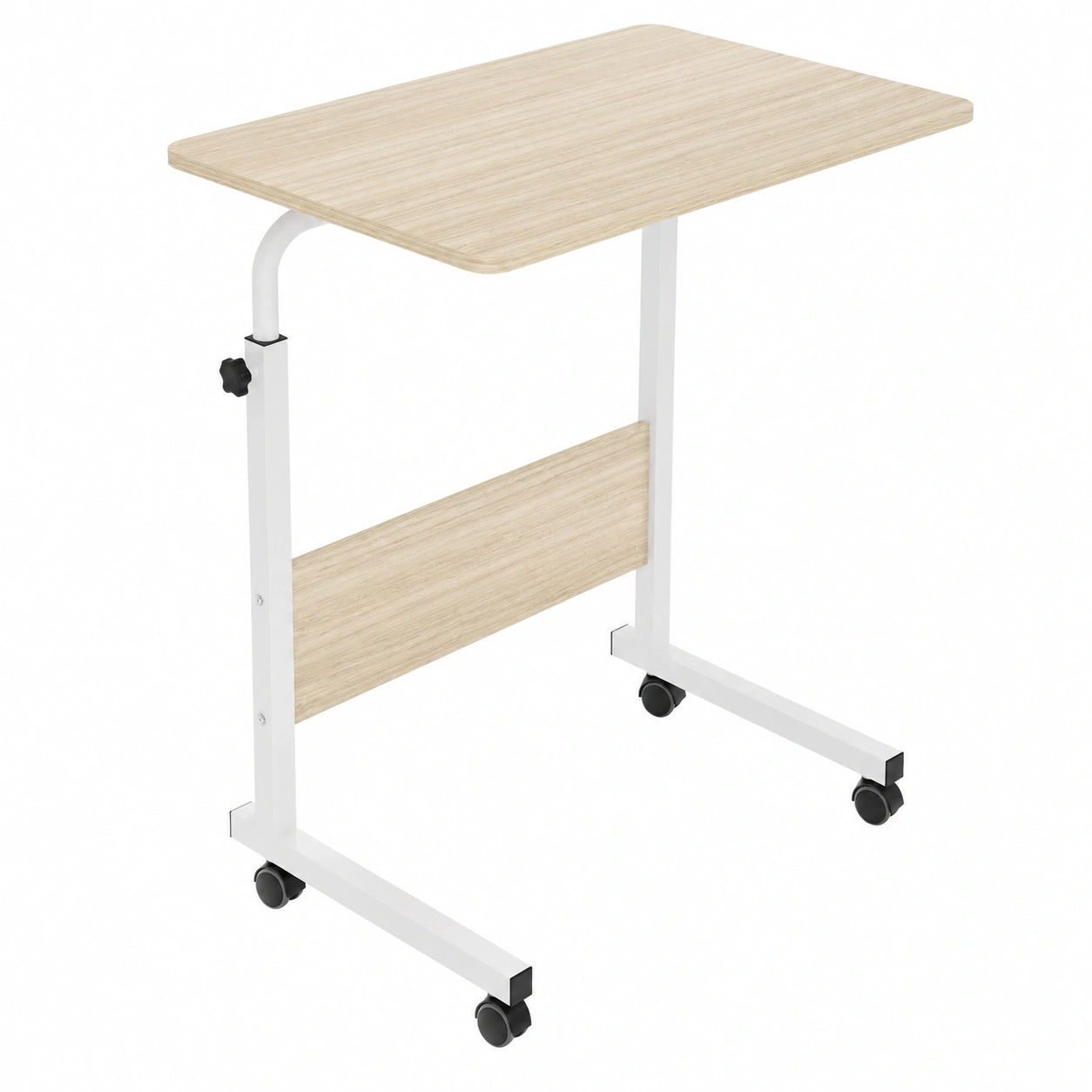 Mesa Auxiliar Portátil con Ruedas, Altura Ajustable 60x40CM, Color Arce Blanco