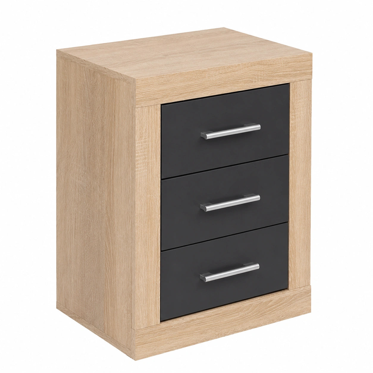 Mesilla de Noche Lara con 3 Cajones, Color Grafito Cambrian, 60x50x34.6 cm