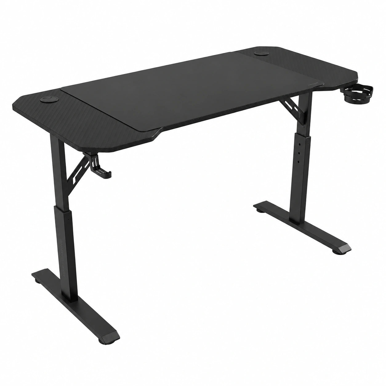 Mesa Gaming Ajustable Mars Gaming MGD-ERGO120, 3 Alturas, Superficie Ergonómica, Estructura de Metal, Alfombrilla XXL, Soporte para Auriculares y Bebida, Gestión de Cables, 120x60cm, Negro