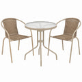 Set de Jardín Exterior: Mesa de Cristal y 2 Sillas de Ratán Beige