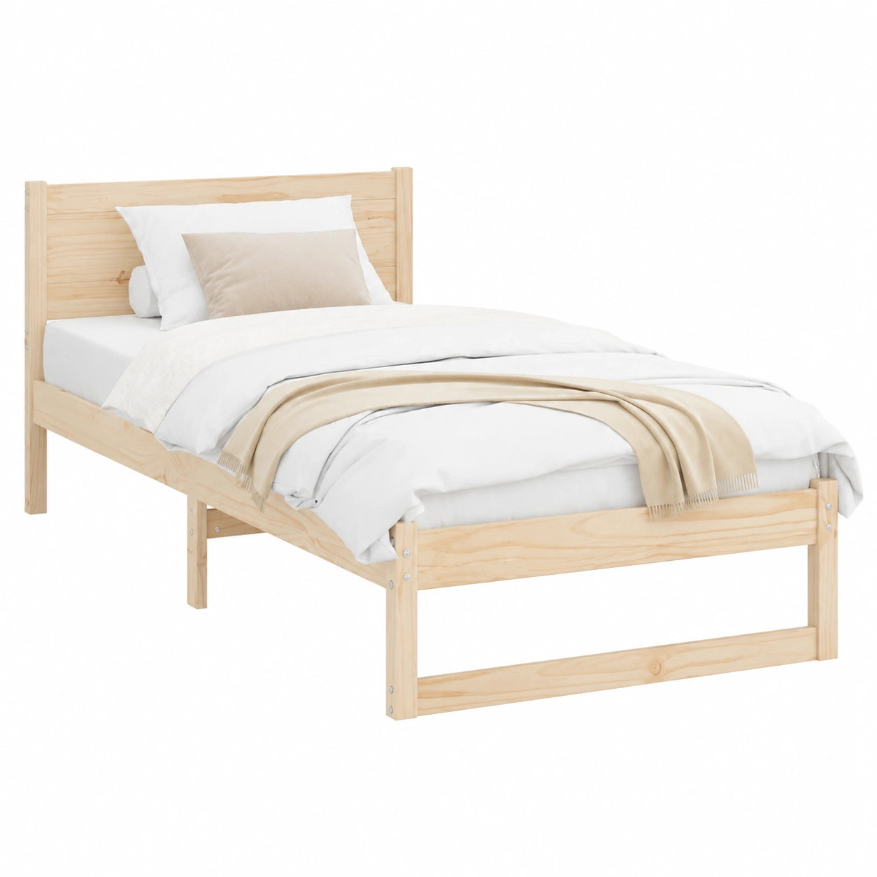 Cama Individual de Madera de Pino, 80 x 200 cm, Diseño Moderno con Cabecero, Estructura Sólida para Dormitorio