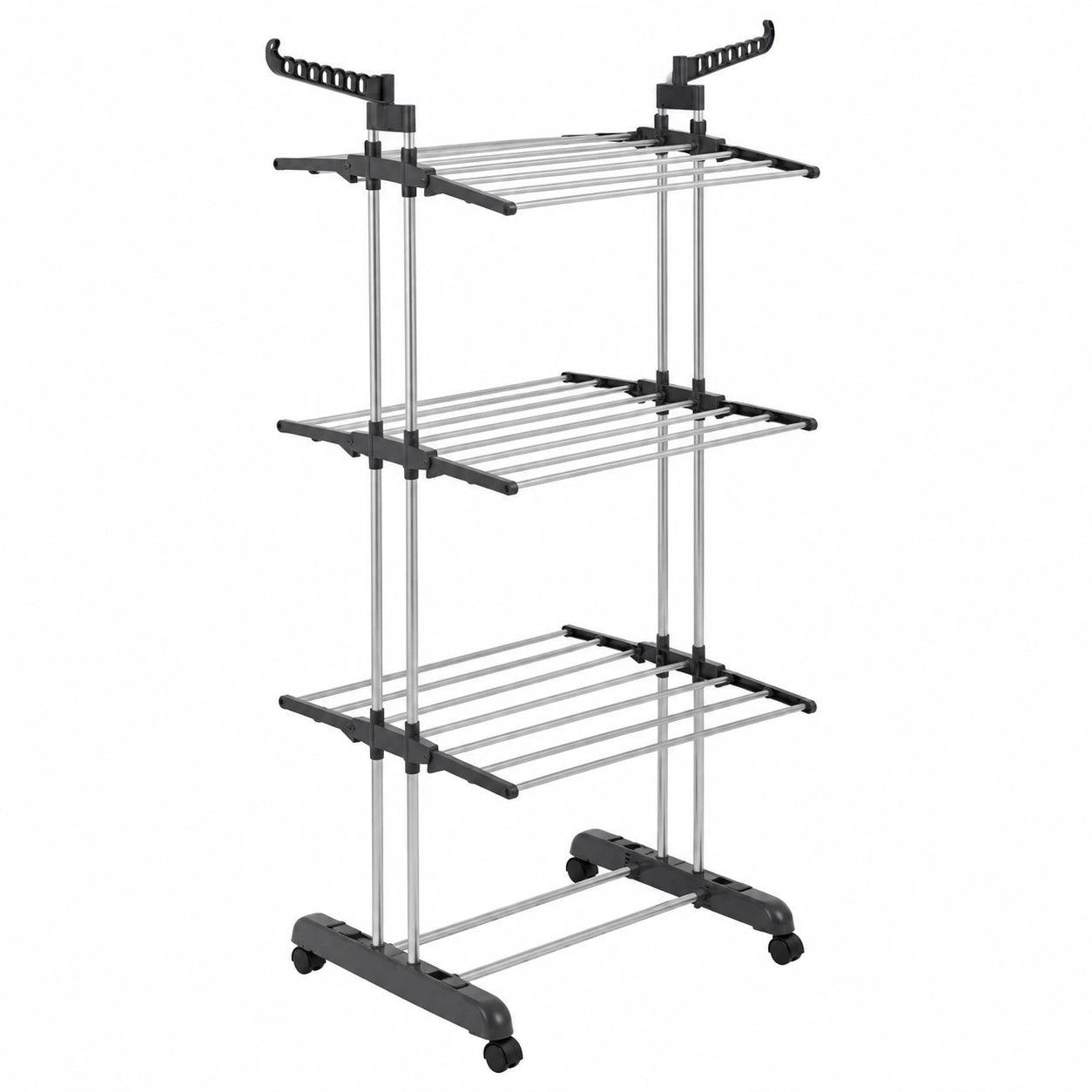 Tendedero Vertical Plegable 4 Niveles con Ruedas y Perchas de Madera