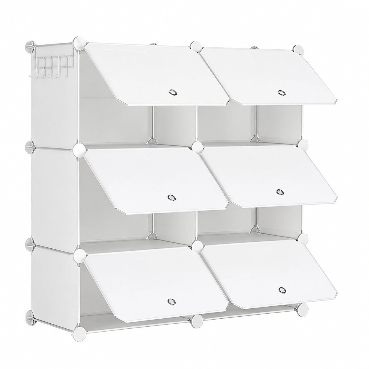 Zapatero Modular HOOBRO con 6 Compartimentos y Puerta, Estantería de Plástico para Salón, Pasillo y Dormitorio, Blanco