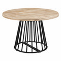 Mesa de Comedor Redonda Extensible Jail de Estilo Industrial, Roble Natural y Base Metálica Negra, Capacidad para 4-10 Personas