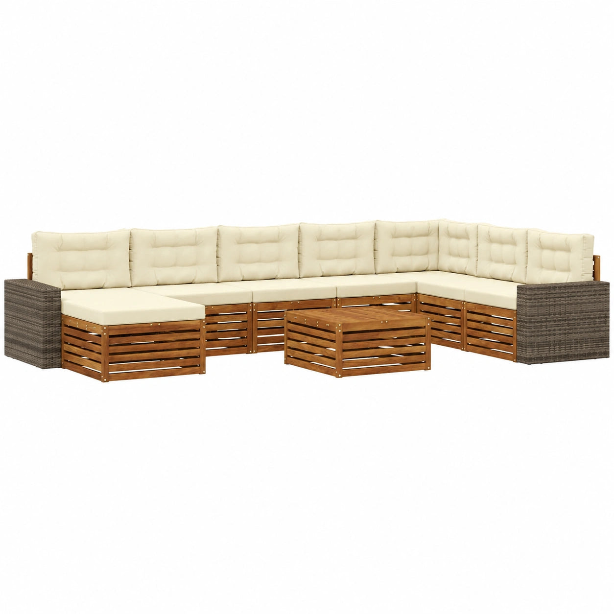 Conjunto de Sofás de Jardín en Acacia Natural con Cojines Crema - 9 Piezas