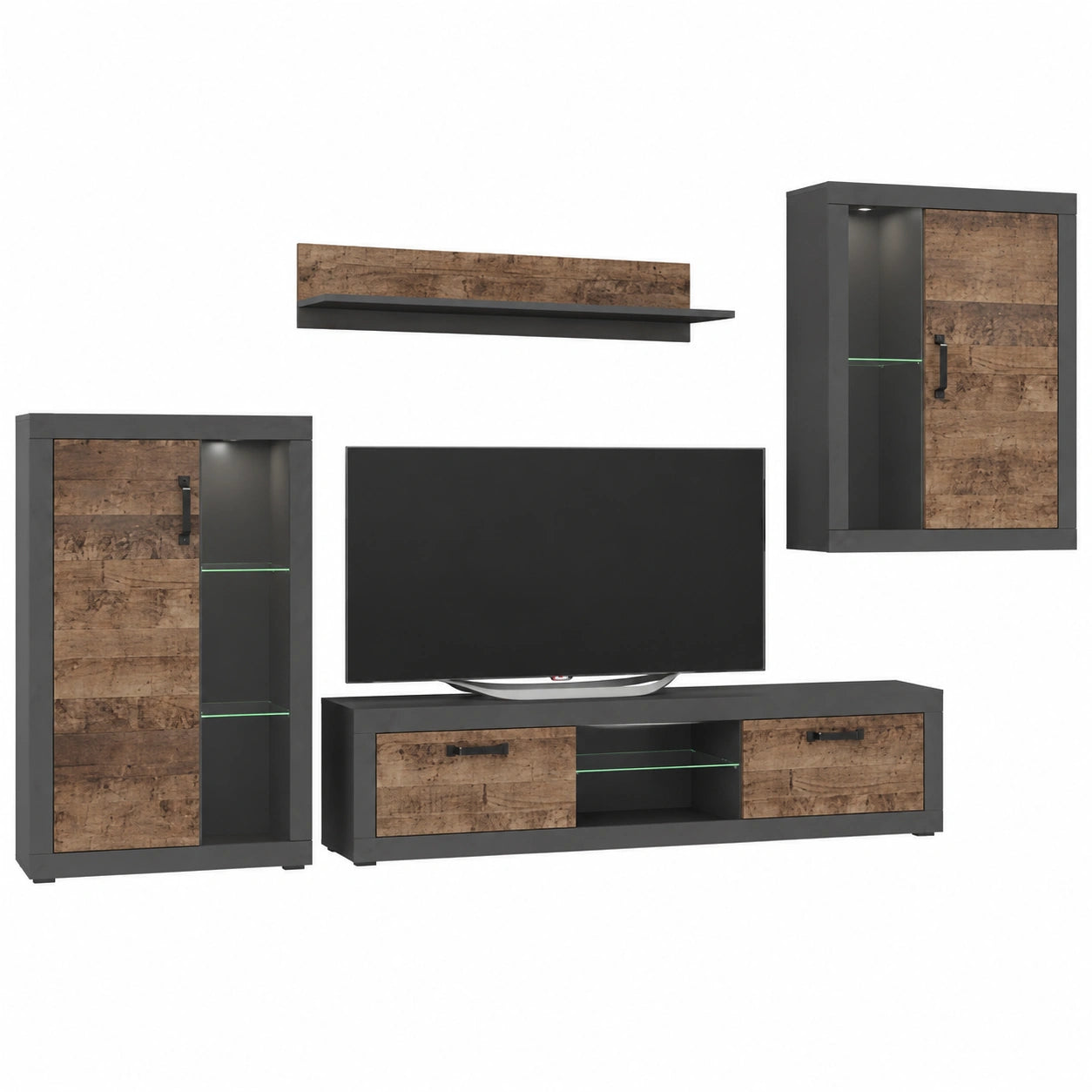 Conjunto Modular de Salón Duke de Homely: Mueble para TV, Bajo, Alto y Estantería, Nogal/Cemento