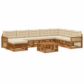 Conjunto de Sofás de Jardín de Acacia Natural, 9 Piezas con Cojines Beige, Diseño Modular y Moderno para Exterior