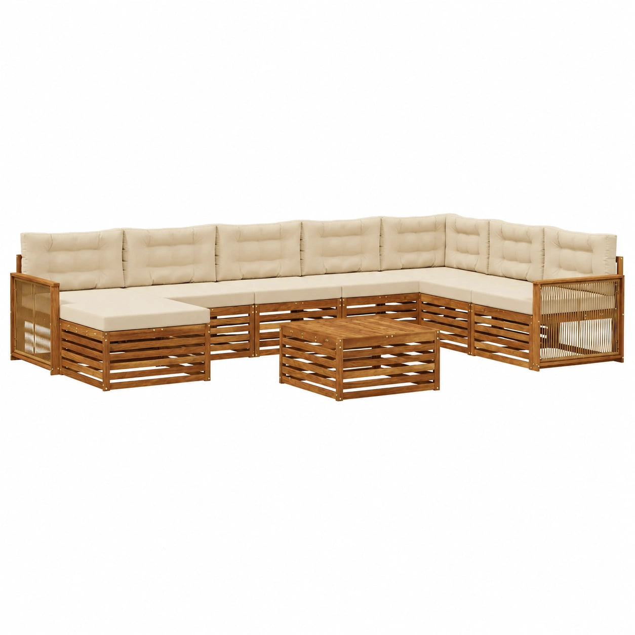 Conjunto de Sofás de Jardín de Acacia Natural, 9 Piezas con Cojines Beige, Diseño Modular y Moderno para Exterior