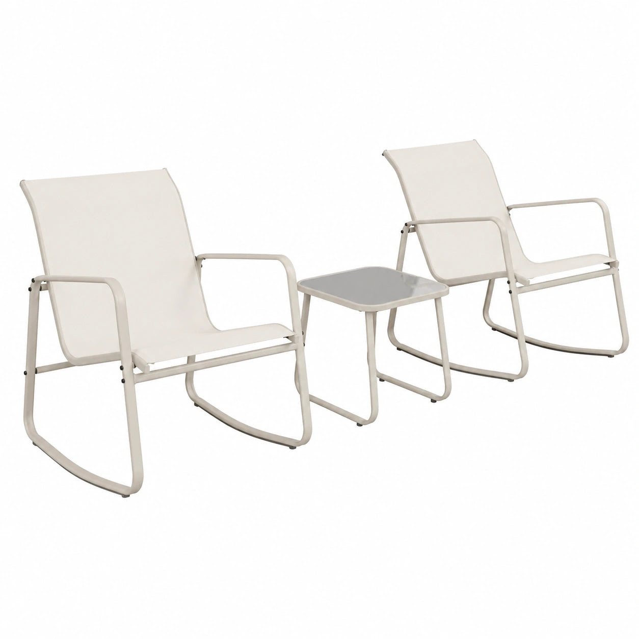 Conjunto de Jardín Tenerife Beige - Mecedora 2 Plazas con Mesa y Sillones de Acero