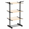 Tendedero Vertical de Metal con Ruedas y Estilo Madera, 3 Niveles, 6 Alas Plegables
