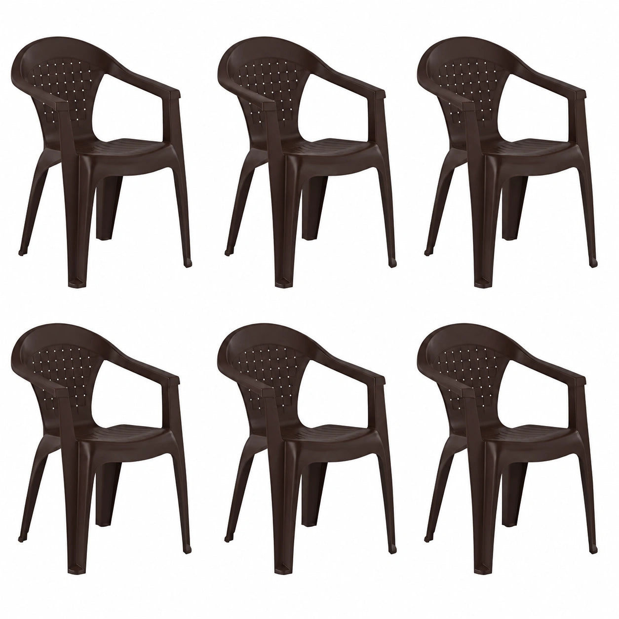 Conjunto de 6 Sillas de Jardín Apilables Resistente UV - Uso Exterior en Terraza y Balcones - Plástico Reciclado - Hechas en España - Modelo Dream Wengué