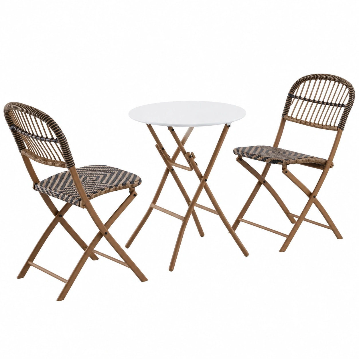 Juego de Muebles de Exterior METRO Professional: Mesa y Sillas de Acero y Ratán, 3 Piezas, Beige/Blanco