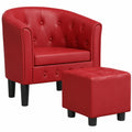 Sillón Moderno con Reposapiés, Cuero Sintético Rojo Vino
