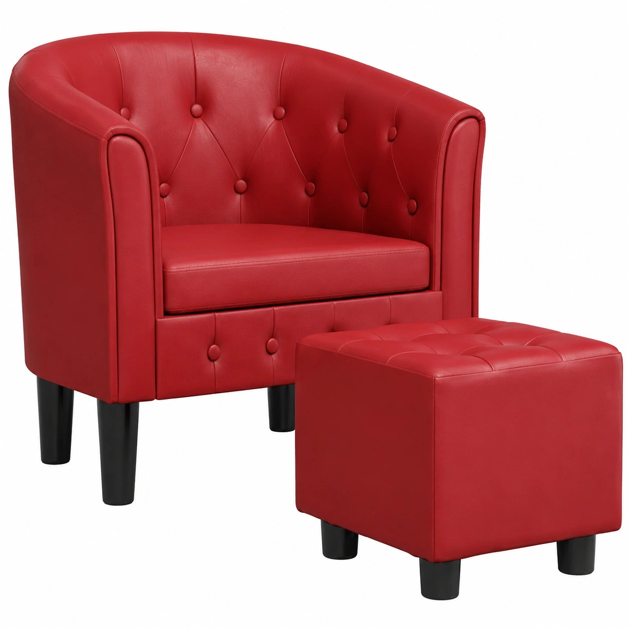 Sillón Moderno con Reposapiés, Cuero Sintético Rojo Vino