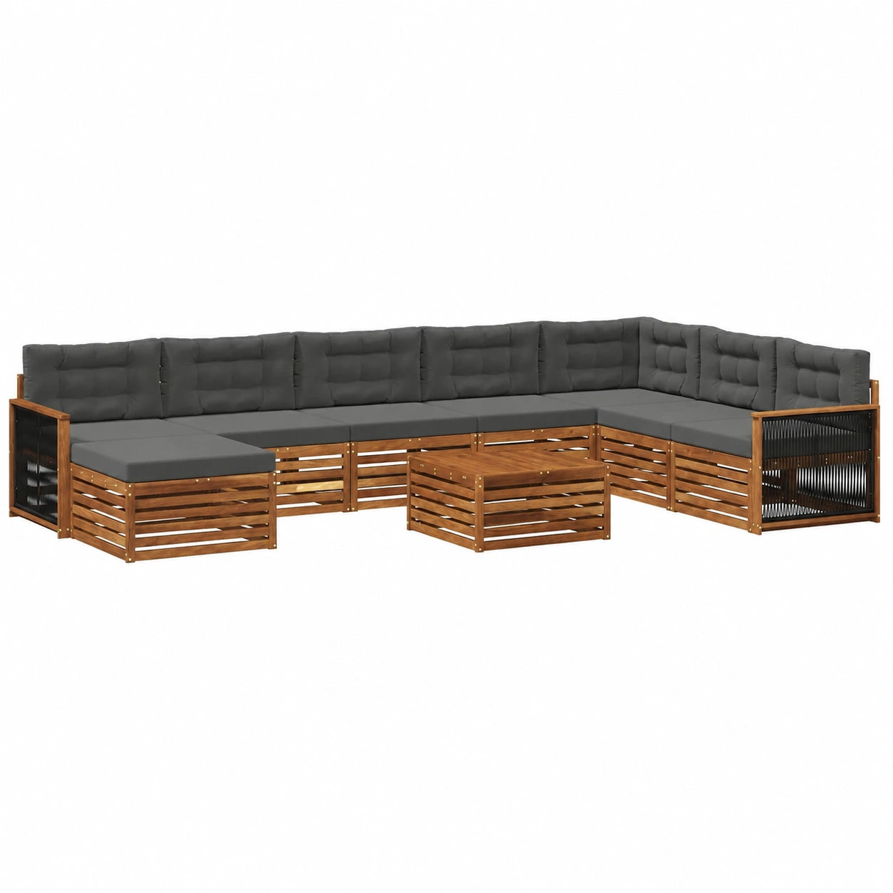 Conjunto de Muebles de Jardín de Acacia, Sofás Modulares de 9 Piezas en Color Natural y Antracita, Asientos Ergonómicos para Exterior