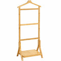 Perchero valet de bambú natural con zapatero, estilo bohemio - Dimensiones: 46x115x28 cm