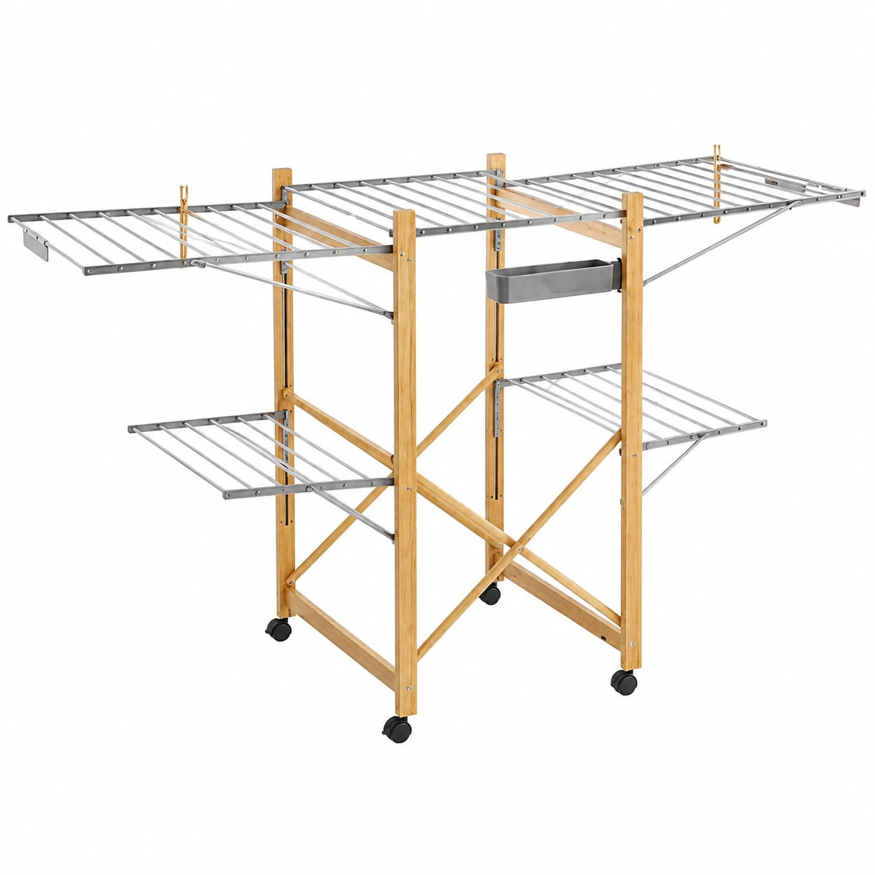 Tendal de Ropa Plegable XXL con 4 Alas, Capacidad 25Kg, Uso Interior y Exterior, con Ruedas